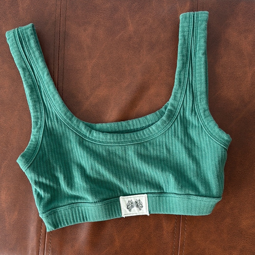 Green Ribbed Crop Top